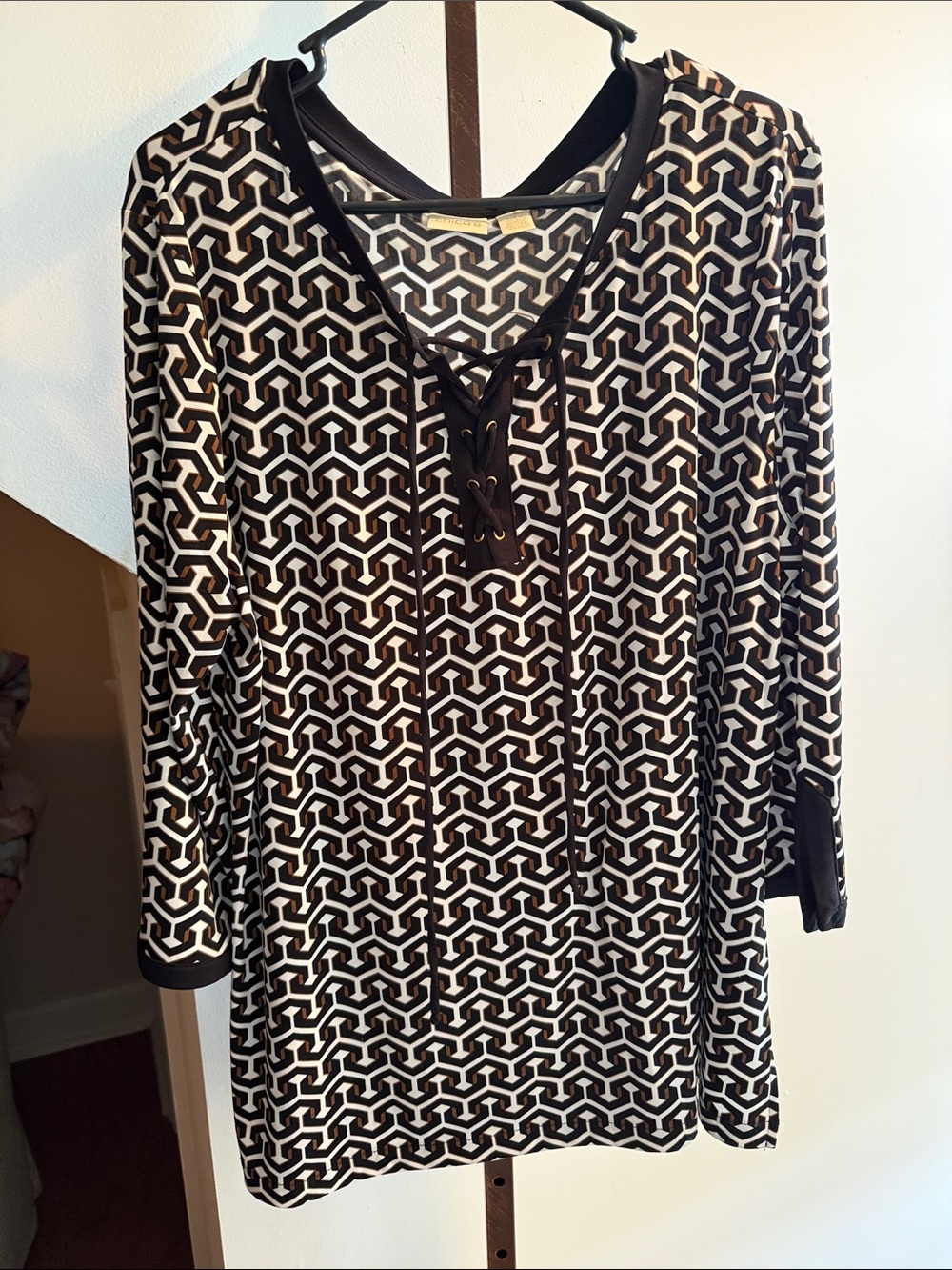 Chico’s Geometric Black and White Lace-Up Tunic Dress